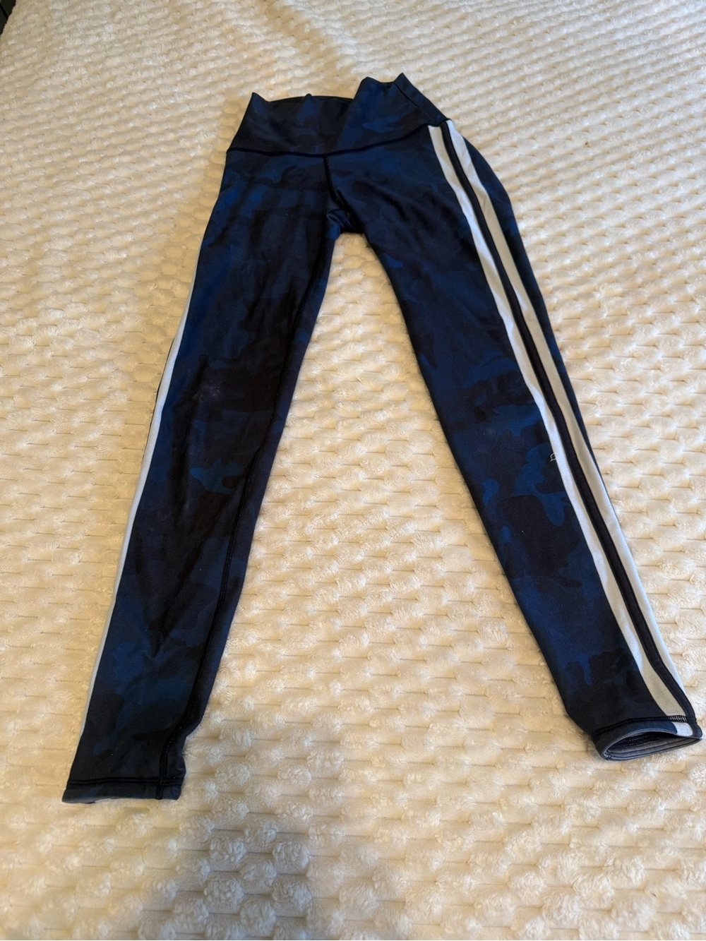 High-Rise Black Leggings with White Side Stripes